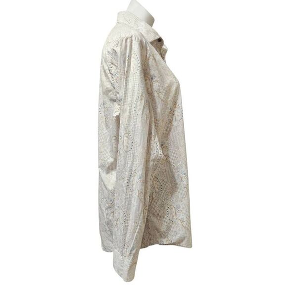 Tasso Elba men's cotton button front shirt paisley houndstooth print white large - Picture 5 of 9